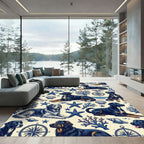 Nautical Navy Dog and Starfish Illustration Rug