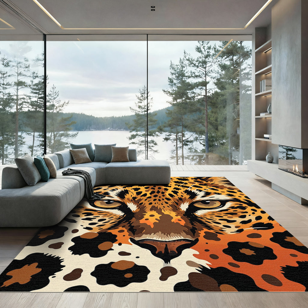 Vibrant Golden Leopard Face Close-up Rug