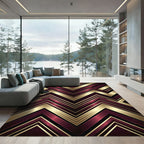 Luxurious Gold and Burgundy Chevron Rug