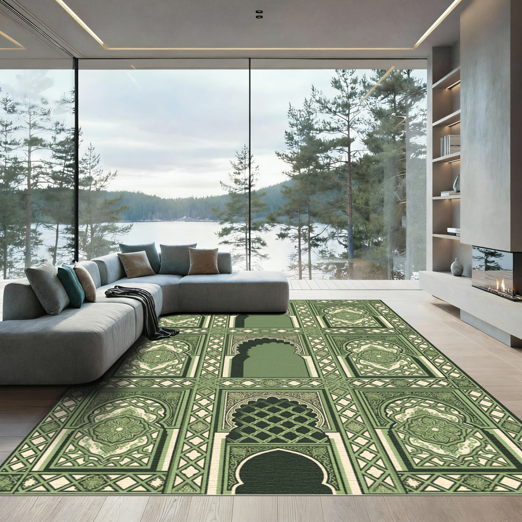 Art Deco Green Arch Medallion Rug