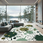 Earthy Sage Forest Green Ink Splatter Rug