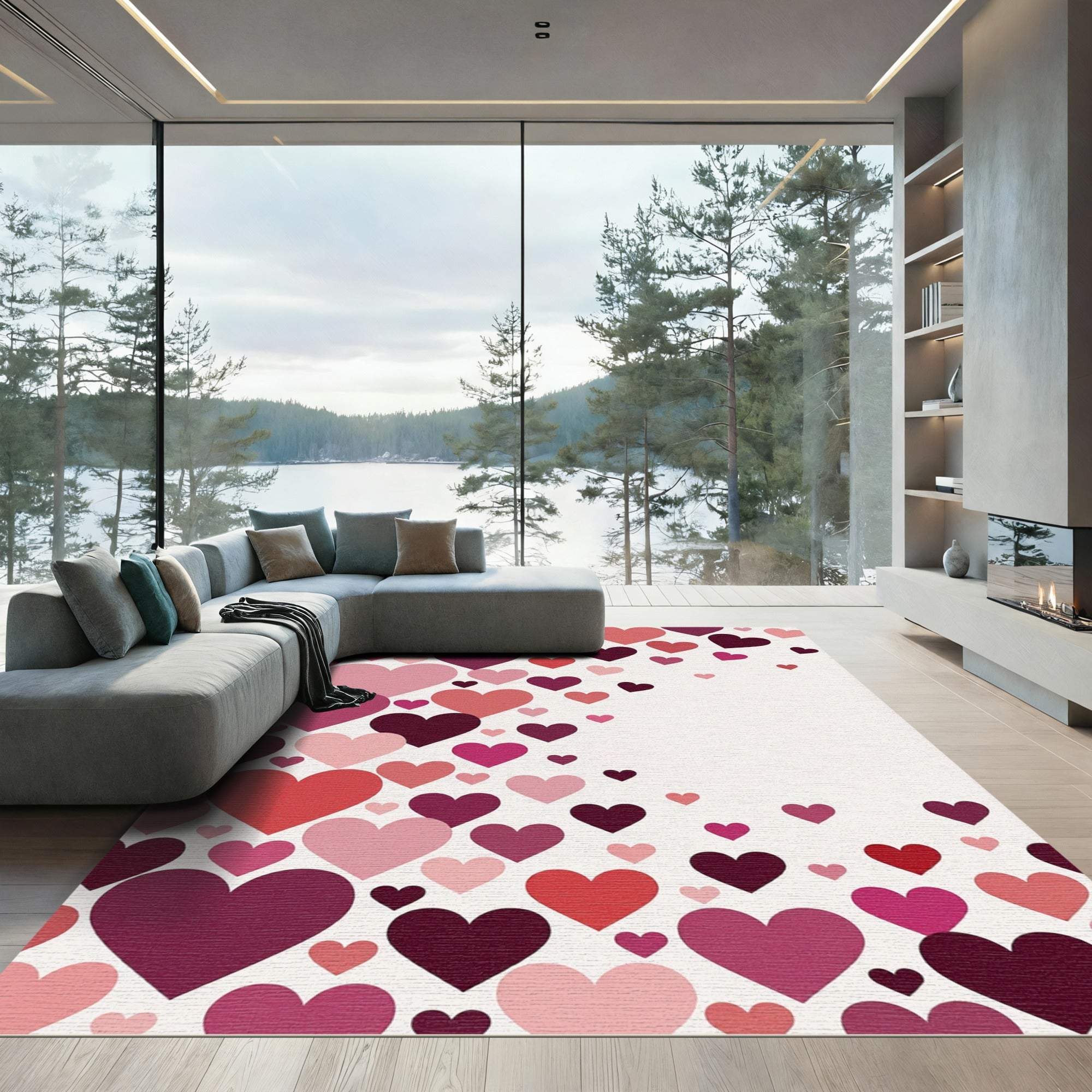 Floating Romantic Hearts Minimalist Art Rug