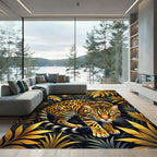 Golden Leopard Jungle Hexagon Rug