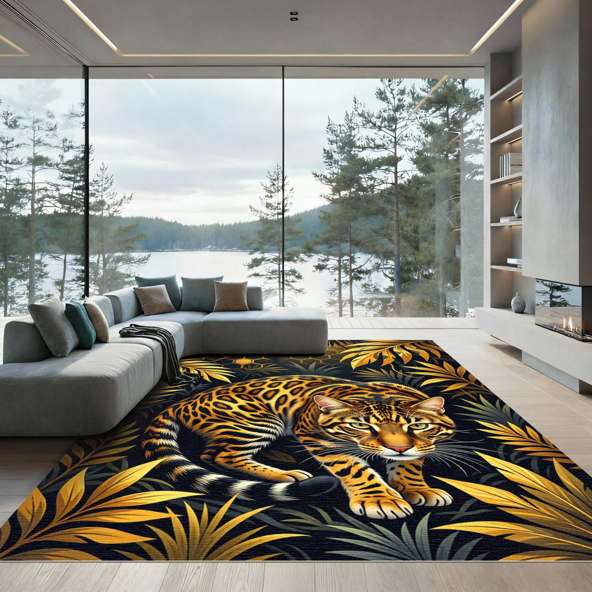 Golden Leopard Jungle Hexagon Rug