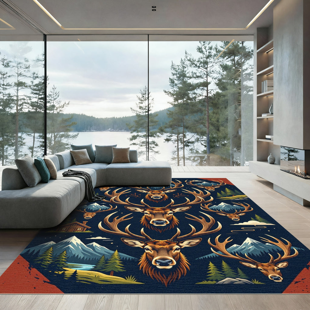 Majestic Woodland Elk Mountain Tapestry Rug