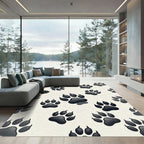 Playful Monochrome Paw Print Rug