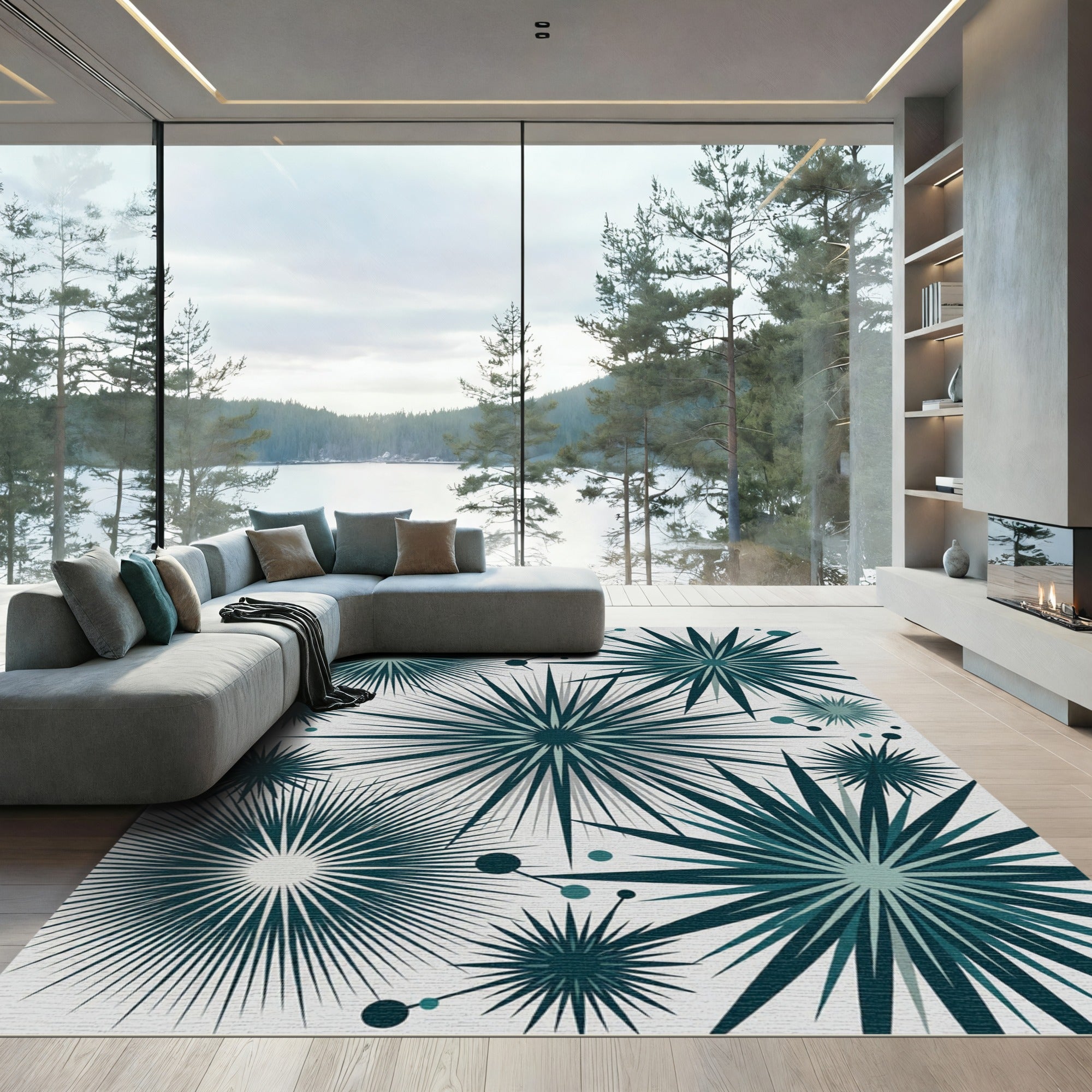 Deep Teal Starburst Scatter Rug