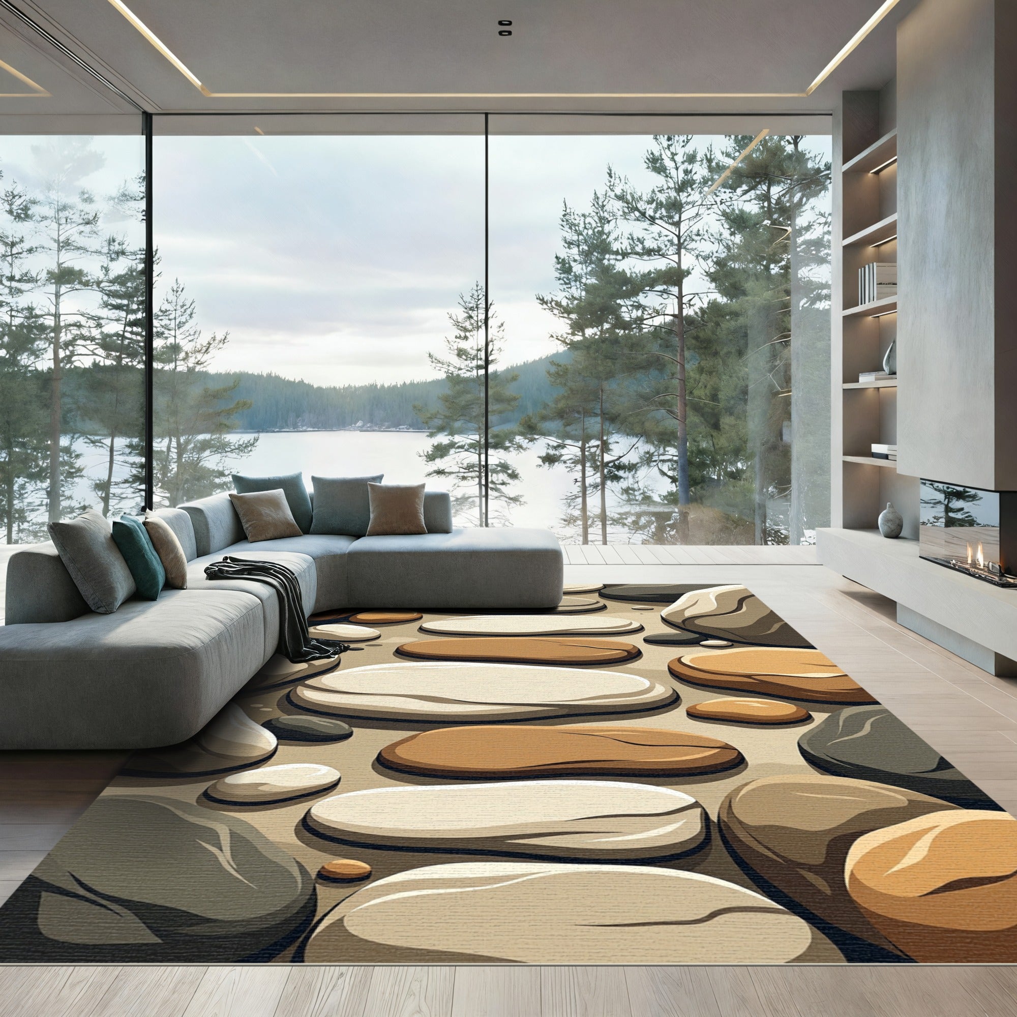 Organic Earth Tone River Stone Rug