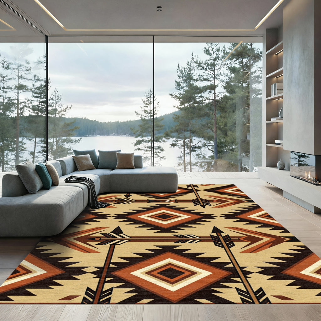 Earthy Southwestern Geometric Arrow Diamond Rug