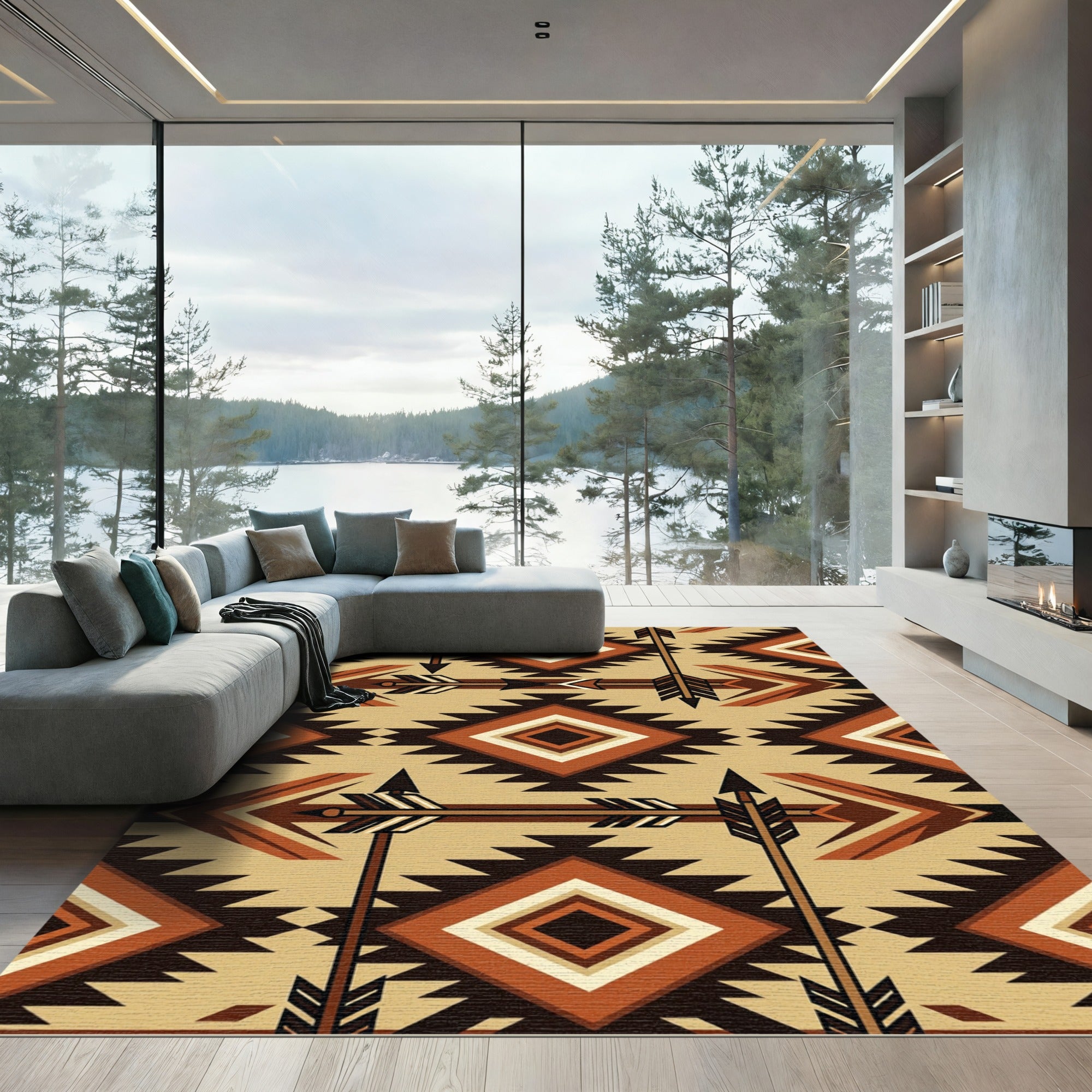 Earthy Southwestern Geometric Arrow Diamond Rug