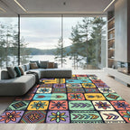 Colorful Boho Floral Geometric Tile Art Rug