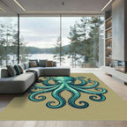 Majestic Teal Octopus Ocean Creature Rug