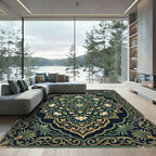 Elegant Midnight Emerald Floral Medallion Rug