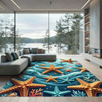 Coastal Starfish Underwater Teal Wave Rug
