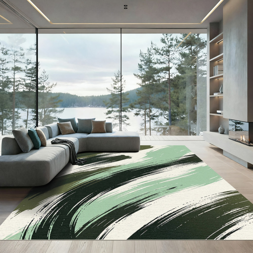 Deep Green Mint Brushstroke Abstract Rug