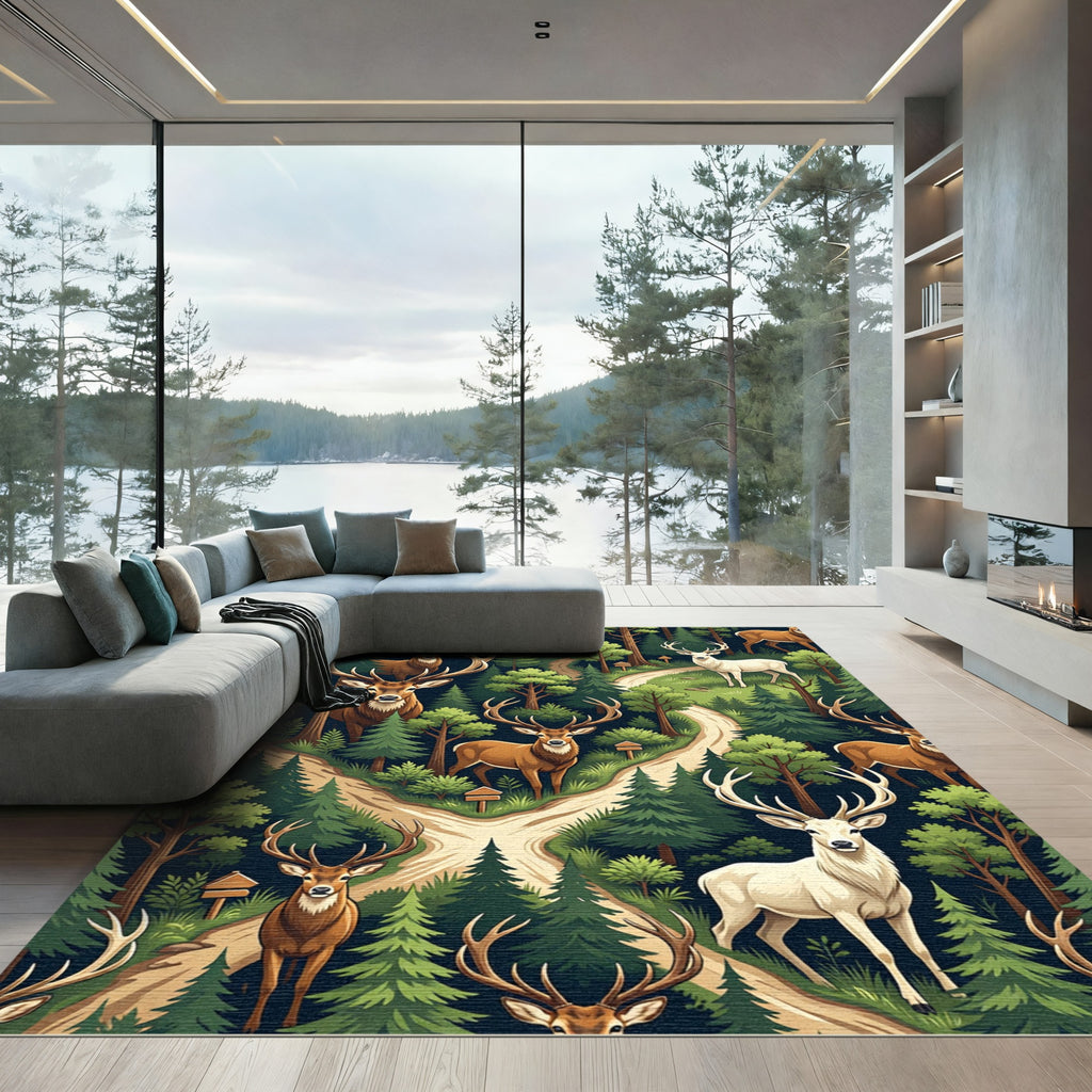 Majestic Forest Stag Wildlife Woodland Art Rug