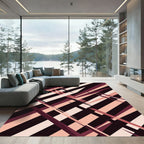 Crimson Pink Geometric Stripe Abstraction Rug