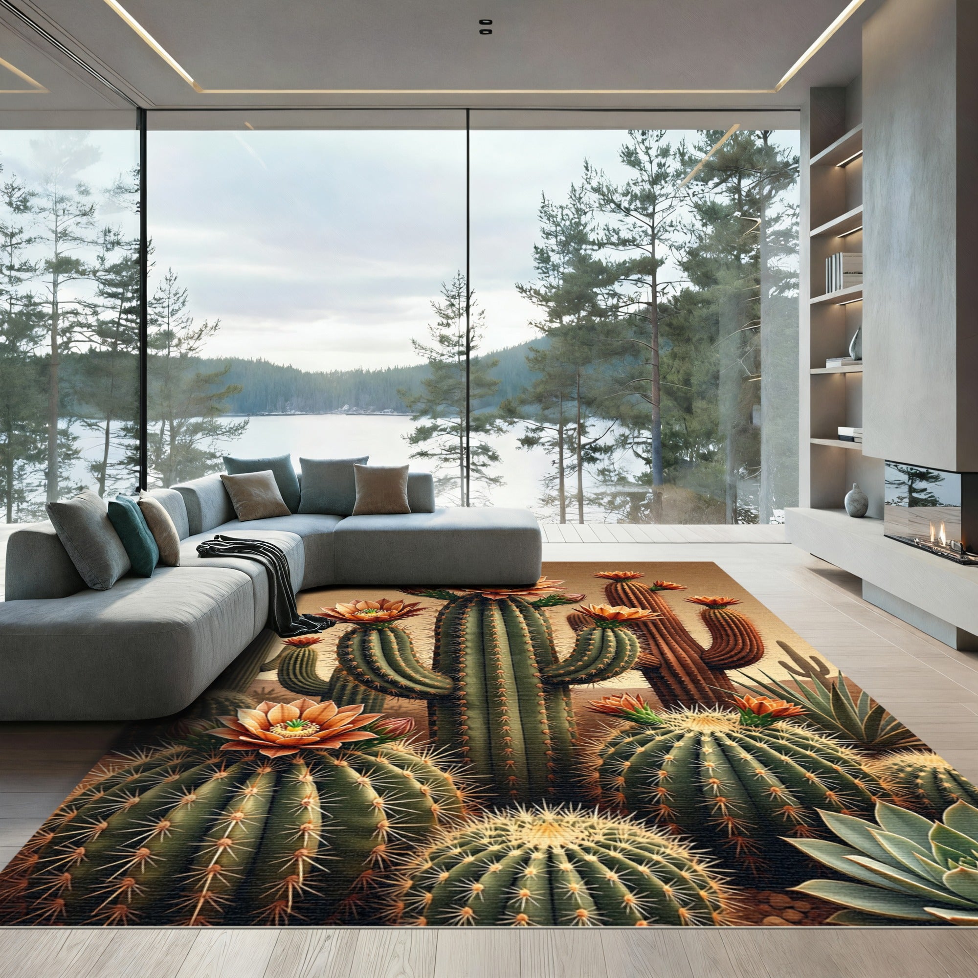 Desert Floral Cactus Landscape Rug