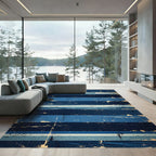 Distressed Indigo Blue Nautical Striped Sea Rug