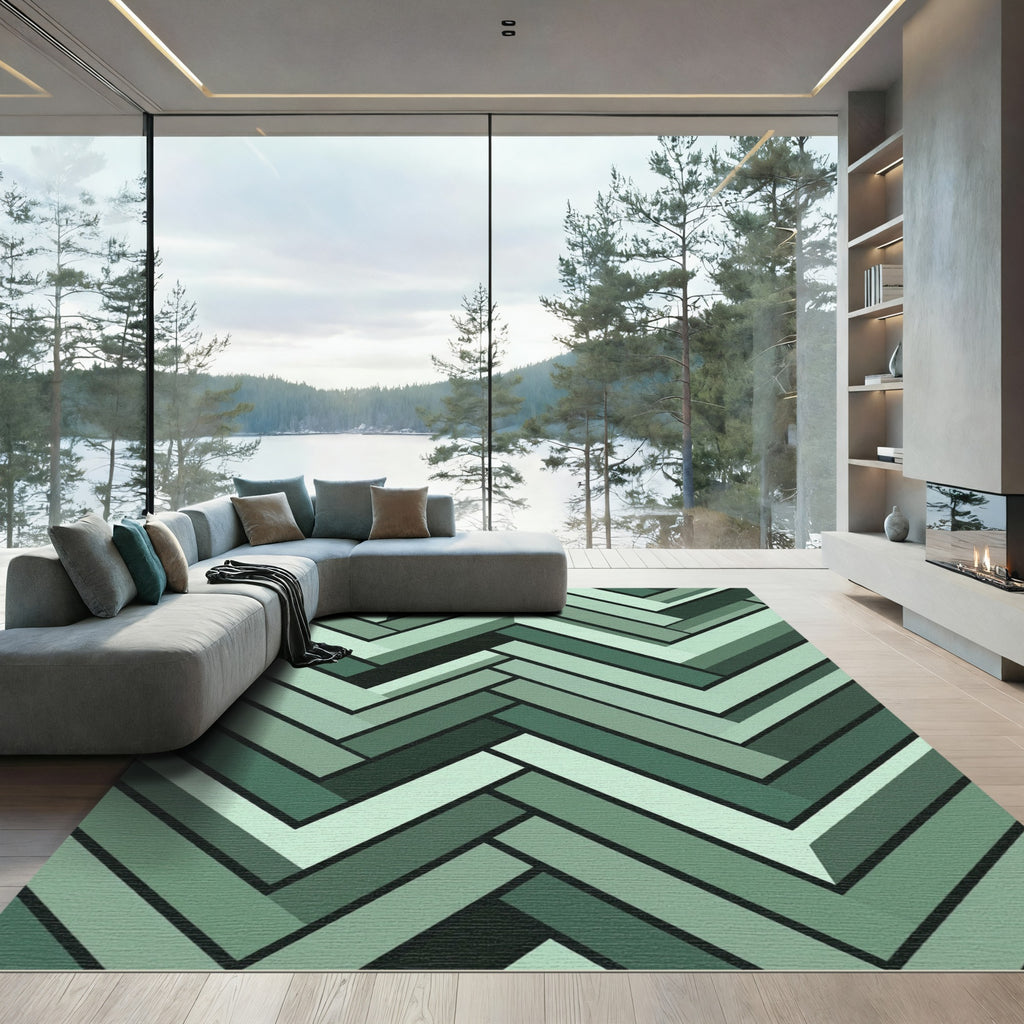 Emerald Green Herringbone Geometric Rug