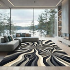 Monochrome Wavy Swirl Abstract Area Rug