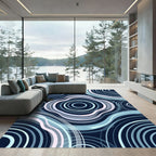 Deep Blue Abstract Ripple Rug