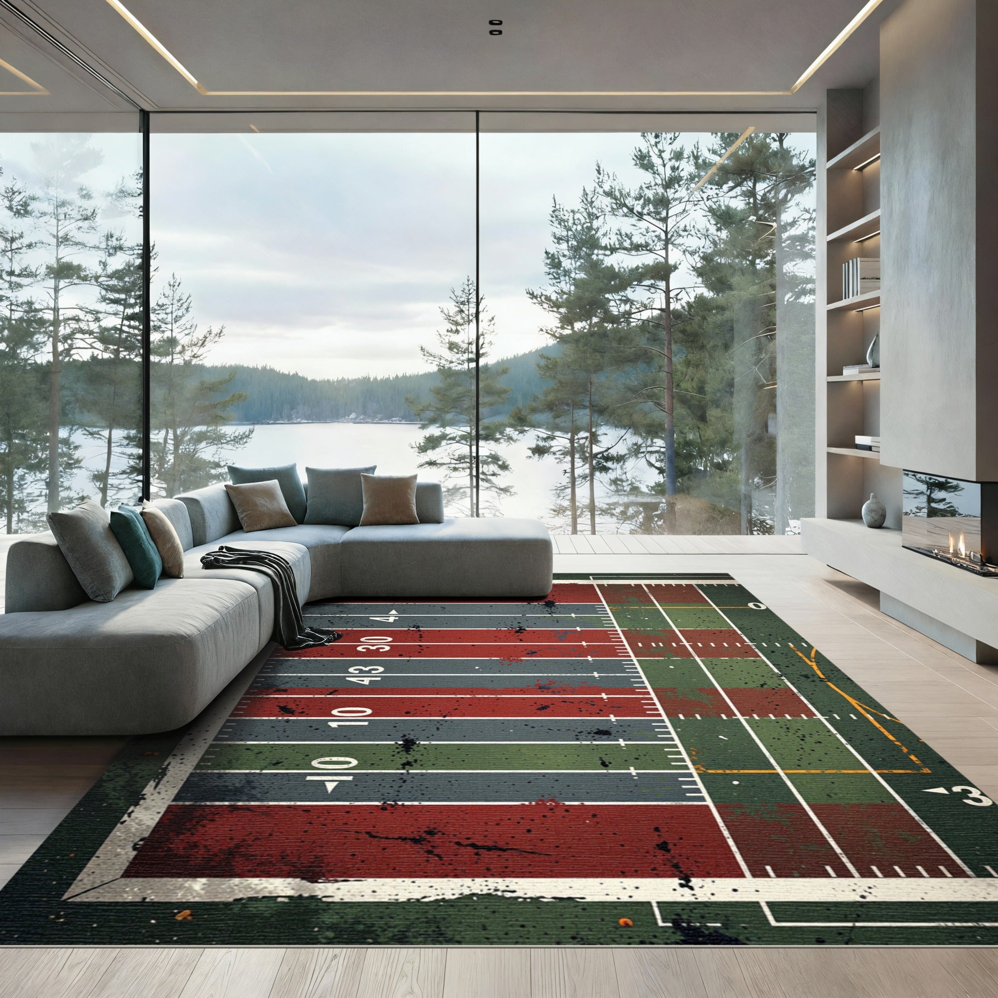 Weathered Grid Sport Field Grunge Rug