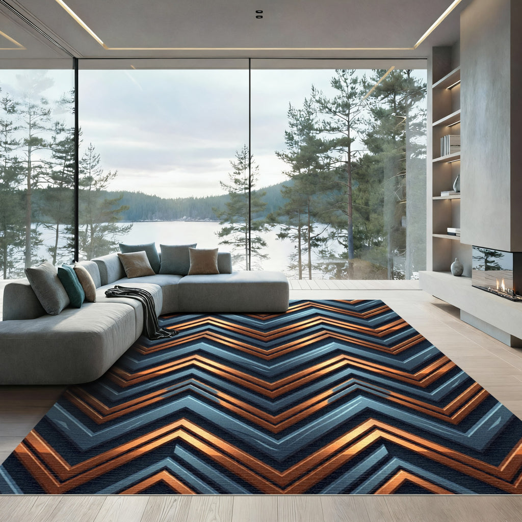 Metallic Gold and Slate Chevron Layering Rug