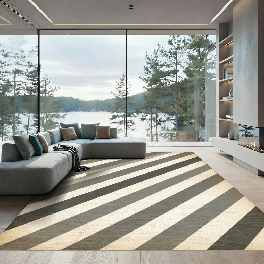 Modern Gray Diagonal Stripe Rug