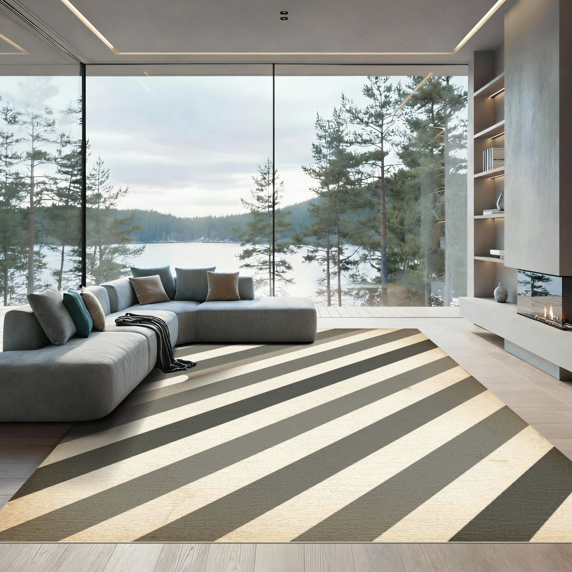 Modern Gray Diagonal Stripe Rug