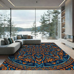 Abstract Orange Blue Geometric Mandala Rug