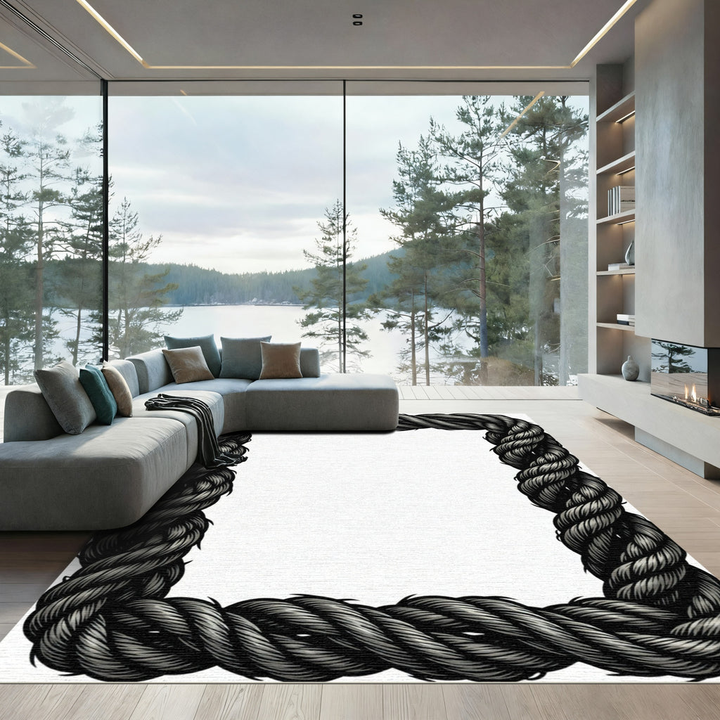 Rustic Gray Twisted Rope Border Rug