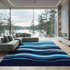 Abstract Indigo Ocean Wave Layers Rug