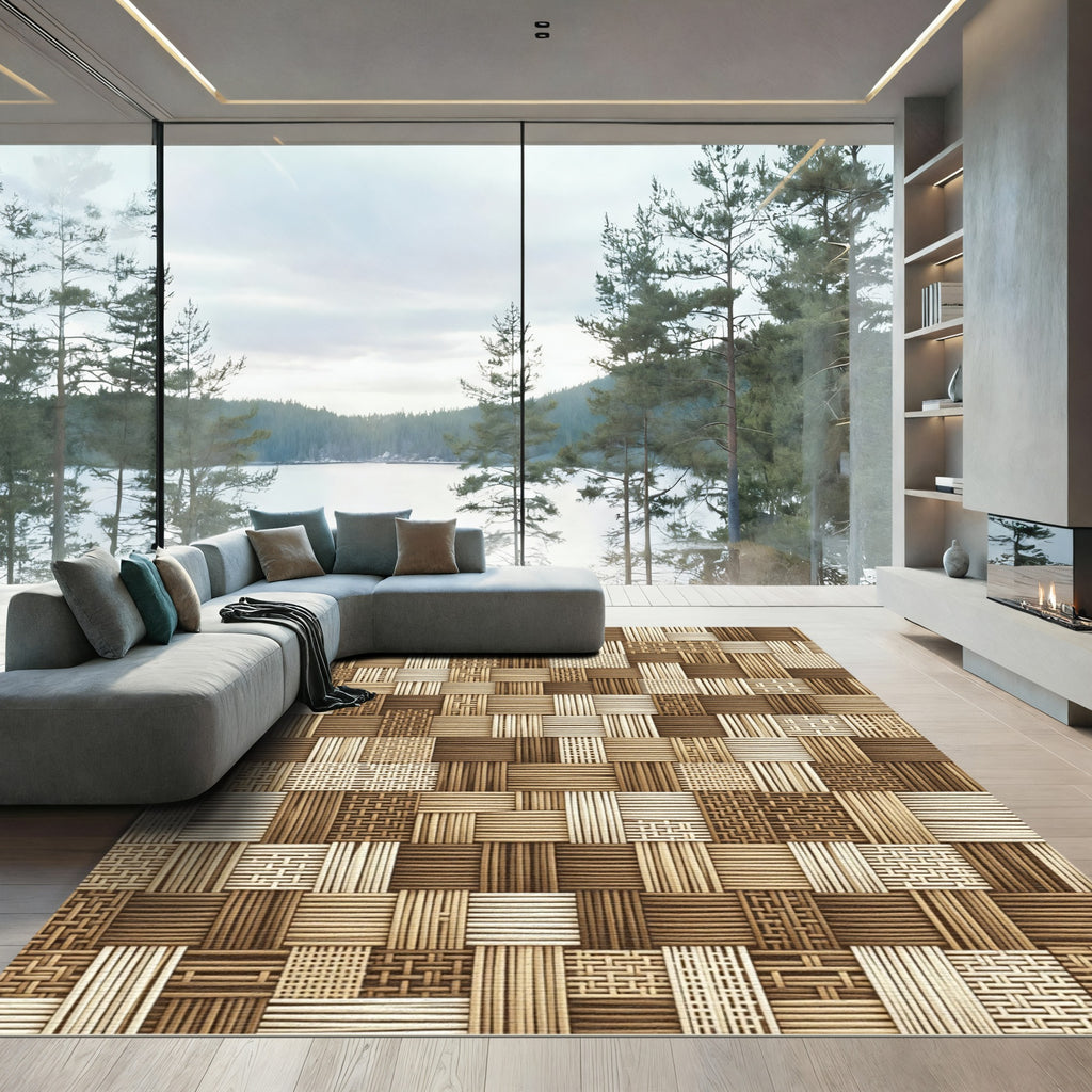 Natural Woven Texture Geometric Square Rug
