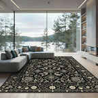 Black Golden Fish Floral Scrollwork Rug