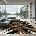 Abstract Brushstroke Ink Splatter Earthy Rug