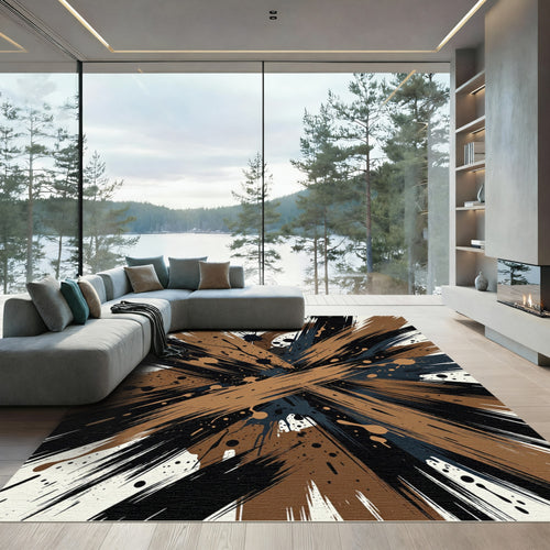 Abstract Brushstroke Ink Splatter Earthy Rug
