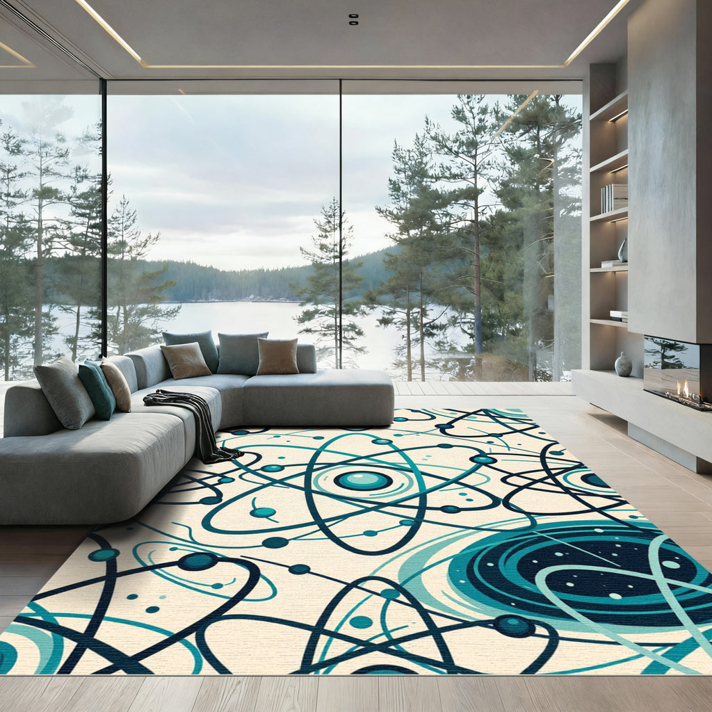 Aqua Atomic Orbital Swirl Rug