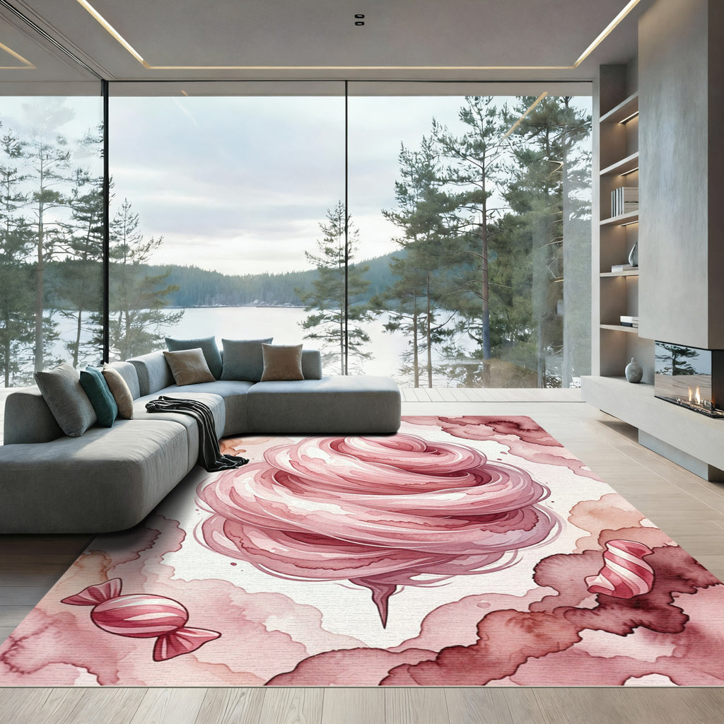 Whimsical Pink Cotton Candy Swirl Rug