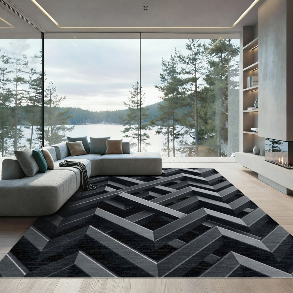 Monochromatic Geometric Interlocking Structure Rug