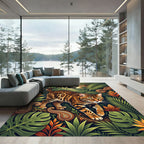 Exotic Bengal Cat Tropical Foliage Art Rug