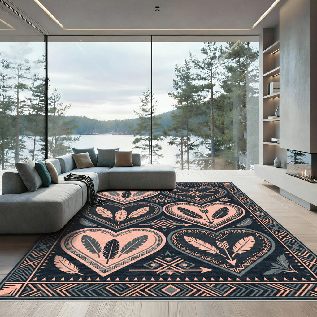 Southwestern Feather Heart Arrow Art Rug