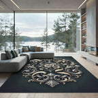 Ornate Metallic Silver Floral Scroll Rug