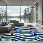 Blue Lighthouses and Fluid Wavy Ocean Rug