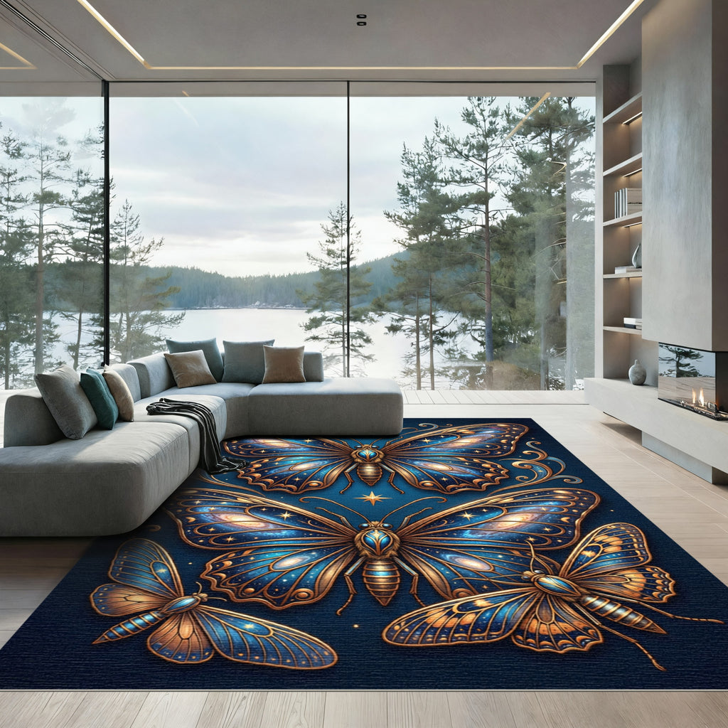 Celestial Azure Butterfly Galaxy Art Rug