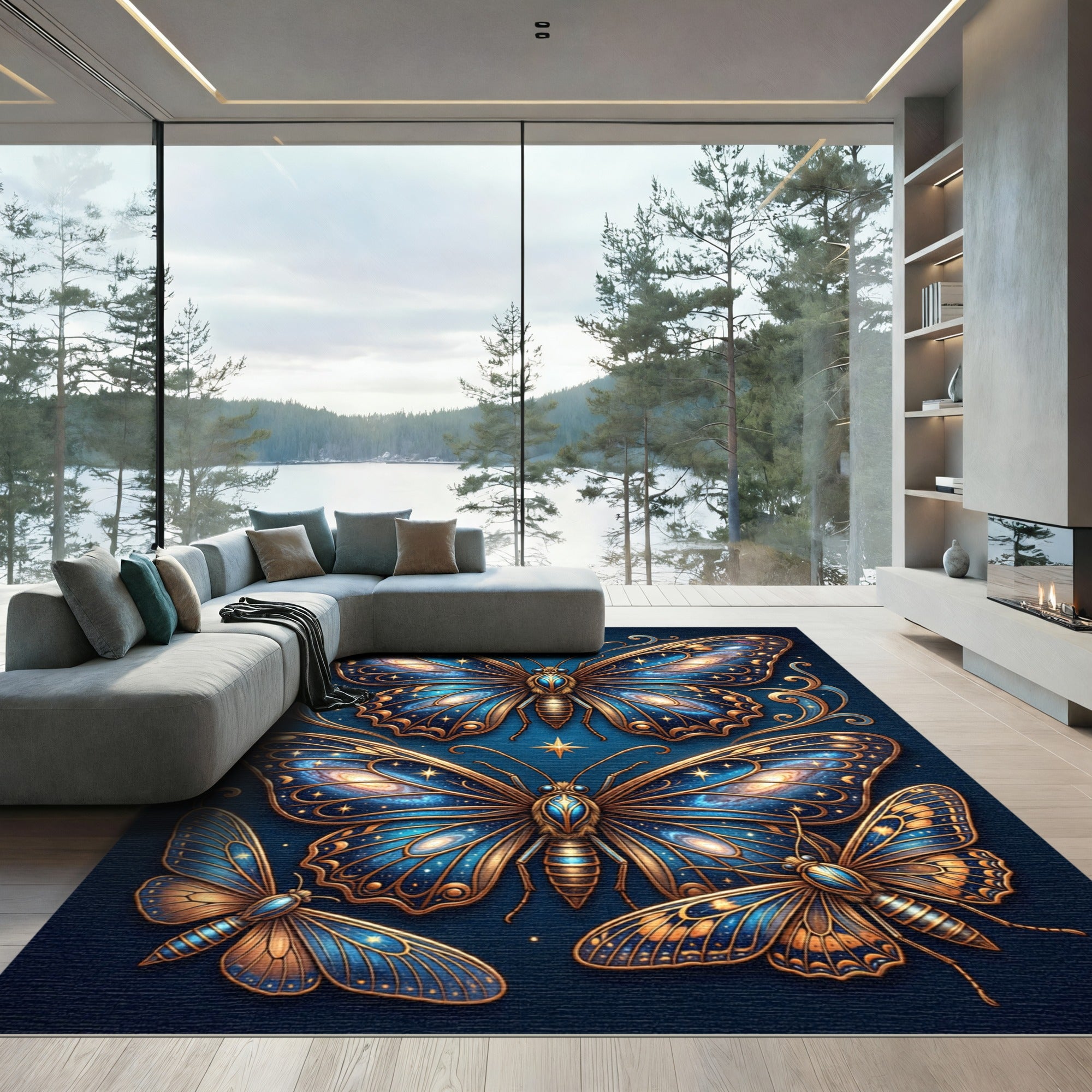 Celestial Azure Butterfly Galaxy Art Rug