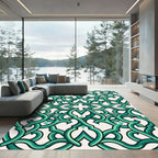 Emerald Interlaced Scrollwork Botanical Tile Rug