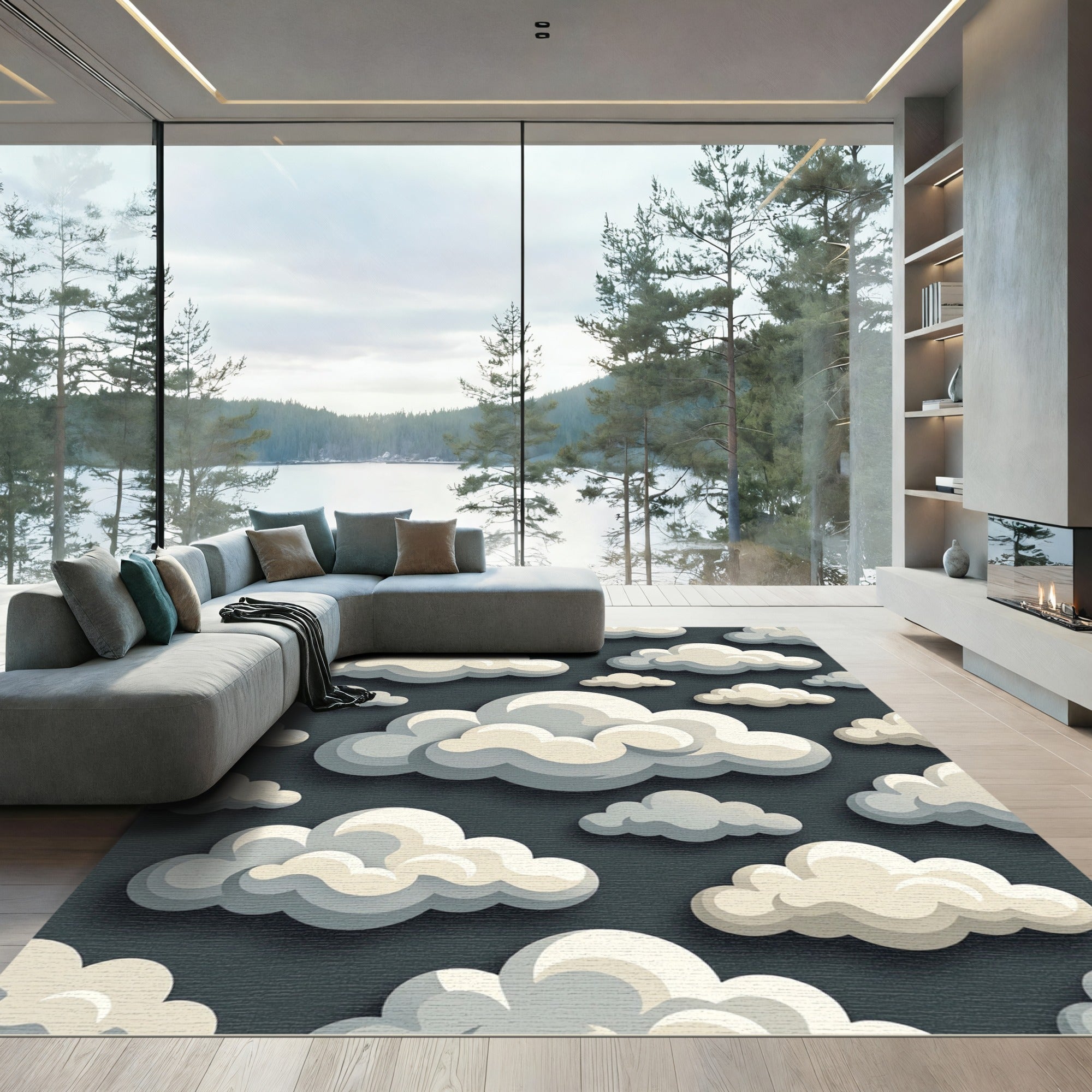 Whimsical Cream Cloud Sky Rug