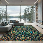 Peacock Teal Gold Ornate Floral Rug
