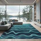 Modern Cyan Flowing Sonic Wave Rug